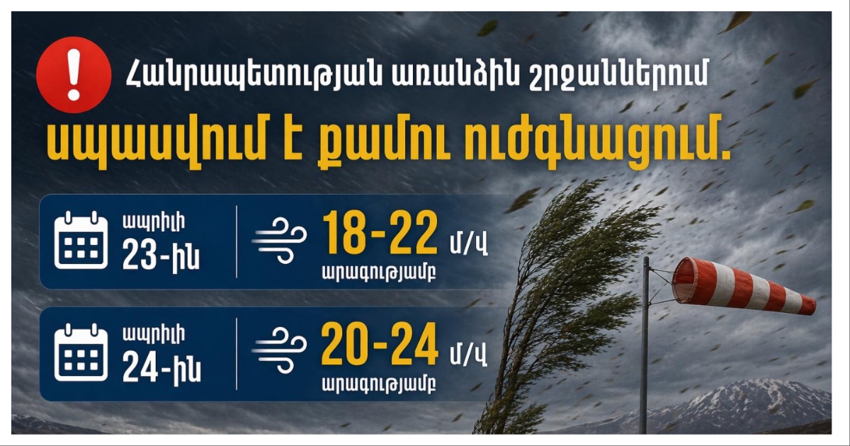 Հանրապետության առանձին շրջաններում սպասվում է անձրև և ամպրոպ, հնարավոր է նաև կարկուտ