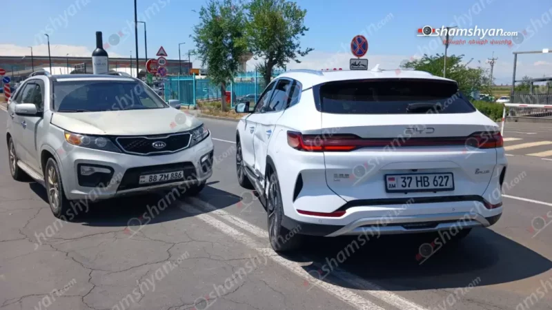 «Զվարթնոց» օդանավակայանի հարևանությամբ բախվել են «Kia Sorrento»-ն և «BYD»-ն
